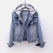 Women's Denim Jacket With Hood Oversized Casual Coat Long Sleeve Spring/Fall Outerwear Comfortable Stretch Fit For Students Work ( Light/Deep Blue)_ecoleips.com