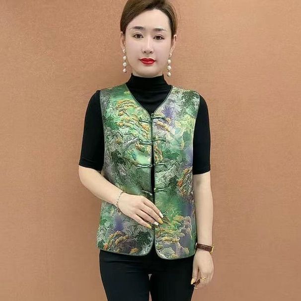 Chinese-style Traditional Vest With A Fashionable Retro Jacquard Design, Buttoned Sleeveless Top Women, New Model For_ecoleips.com