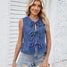 Women's Clothing Summer Ruffled Lace Up Denim Vest Top For Women_ecoleips.com