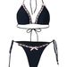 Women's Sexy Lace-Up Bikini Set Two-Piece Swimsuit Lace Edge Bow Design Polyester_ecoleips.com