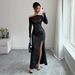 Voya Recommend! Women's Elegant, Simple, Elegant Temperament, High-end Style, Elegant Strapless Long Sleeved Dress, Black Dress_ecoleips.com