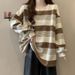 Autumn Women's Loose-Fitting Slimming T-Shirts, Oversized Striped Long-Sleeved Thin Retro Sweatshirts For Wholesale_ecoleips.com