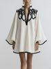 Lady Fashion Color Blocked Loose Holiday Dress Casual Long Sleeved Commuting Short Dresses Sexy Hollow Stand Collar Party Dress_ecoleips.com