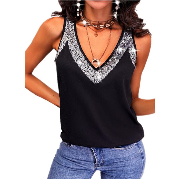 Summer New Arrival Women's Sleeveless Vest T-Shirt Solid Color Sequin Detail Top_ecoleips.com