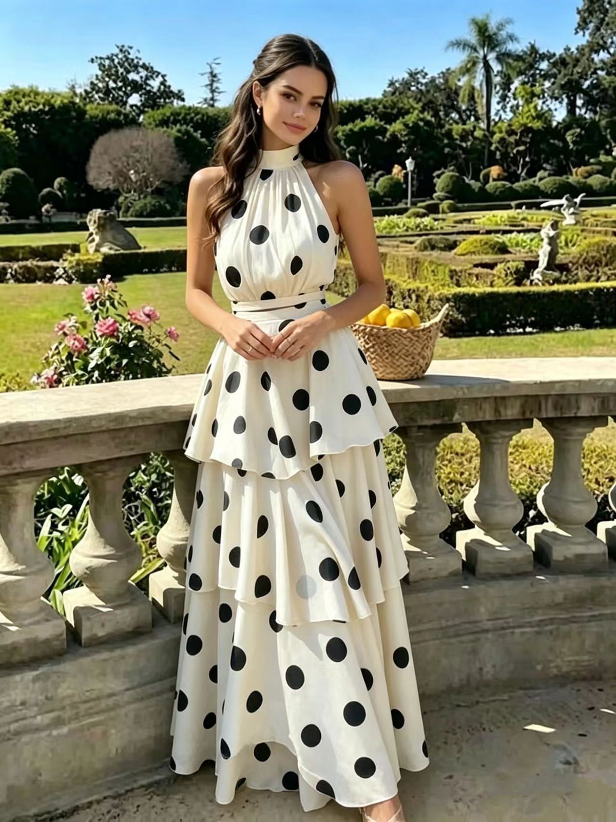 New 2026 Polka Dot Print Halter Neck Sleeveless Top And Cake Skirt Set for Women European American Cross Border Independent Websites_ecoleips.com