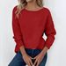 Solid Color Rib Fabric Long-Sleeved T-Shirt Spring, Autumn And Winter Three Seasons Women's Clothing Casual Loose Top_ecoleips.com