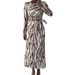 Women's Clothing Autumn Round Neck Graffiti Long Sleeved Striped Lace Up Slimming Dress_ecoleips.com