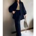 Women's Clothing Two Piece Suit Long Sleeved Lapel Shirt Button Top Elastic Waist Trousers Suit_ecoleips.com