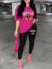 Women's Casual, Loose, Fashionable, Cute HELLO Bear Pattern Print Loose T-shirt+cropped Pants Two-piece Home Sportswear Daily Outfit-253_ecoleips.com