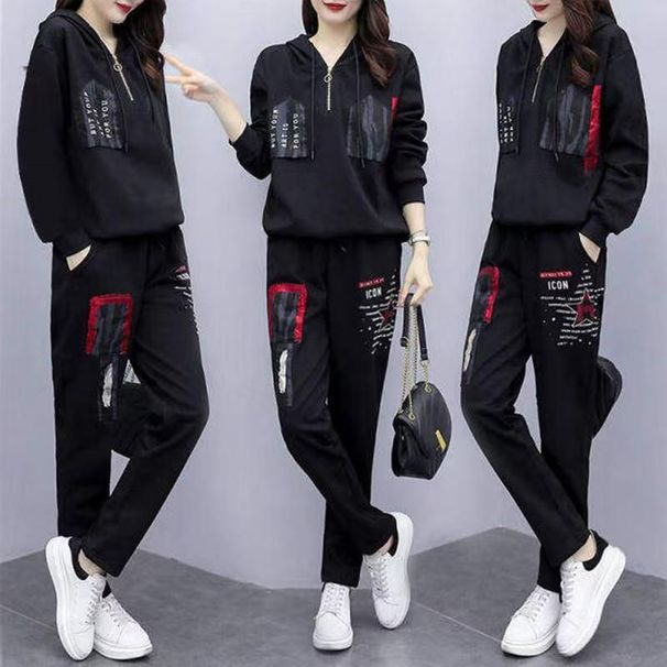 Women's Clothing Plus Size Women's Loose Hooded Printed Sports Suit Set Casual Two Piece Set Style Spring Autumn_ecoleips.com
