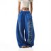 Women's Trendy Ripped Letter Print Sweatpants with Drawstring Hip Hop Jazz Dance Wide Leg Pants Autumn Street Style Hot Girl_ecoleips.com