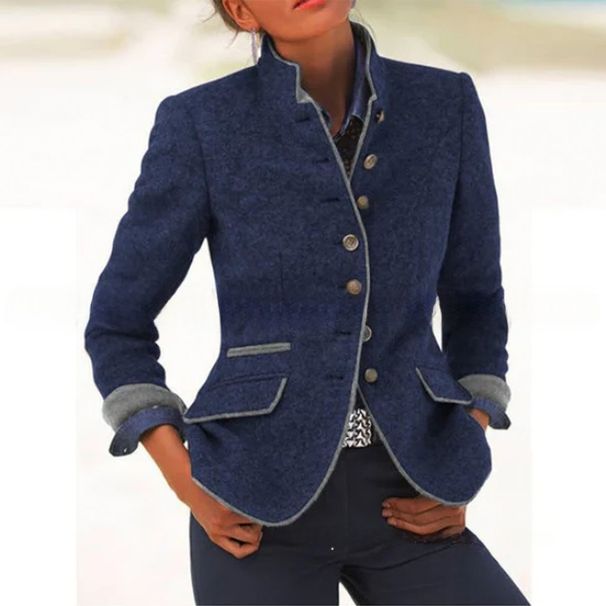Women's Casual Style Wool Coat Multi Button Color Block Design Spring New Arrival Outerwear_ecoleips.com