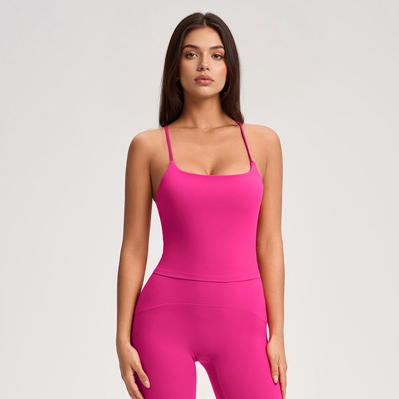 Thin Spaghetti Strap Criss Cross Back Seamless Yoga Tank Top_ecoleips.com