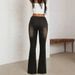 Mokosei Personalized Black Jeans For Women Patchwork Style Slightly Flared Legs Frayed Edges Trend Belt Eyelets_ecoleips.com