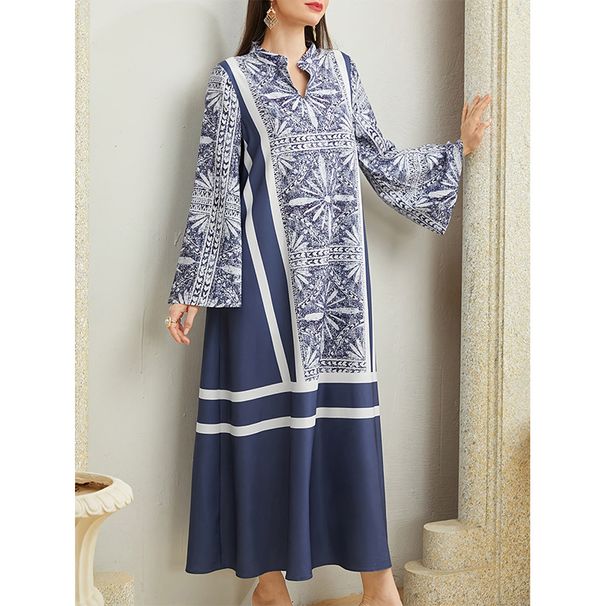 Women's Clothing New Style Stitching Contrast Color Retro Pattern Women's Robe Loose Fashion Dress Women Autumn And Winter_ecoleips.com
