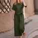 Women's Summer Casual Fashion Loose Solid Color Wide Leg Pants Set Short Sleeve Two Piece Set Covers Tummy_ecoleips.com