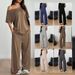 Women's Casual Solid Color Sports Two Piece Loose Trousers American Style Slanted Collar Wide Leg Pants Suit For Spring Autumn_ecoleips.com