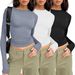 Women's Clothing Casual Long Sleeved Spring And Autumn Solid Color Slim Pullover T Shirt Women's Street Wear Bottoming Shirt Top Three Piece_ecoleips.com