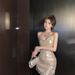Elegant Shiny Halter Neck Ruched Mini Dress Women's Vintage Style Bodycon Skirt Short Skirt New Summer Fashion_ecoleips.com