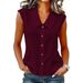 Summer Women's Elegant Polo Collar Button Cardigan Sleeveless Solid Color Top Style Popular Clothing For Commuter_ecoleips.com