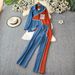 Women's Clothing Designer Lapel Patchwork Denim Shirt Long Sleeved Top Suit For Women High Waist Slim Color Matching Wide Leg Pants Two Piece Suit_ecoleips.com