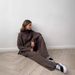 K High Neck Split Sweater Set For Women, Loose And Casual, Lazy Knitted Pants Two-piece Set_ecoleips.com