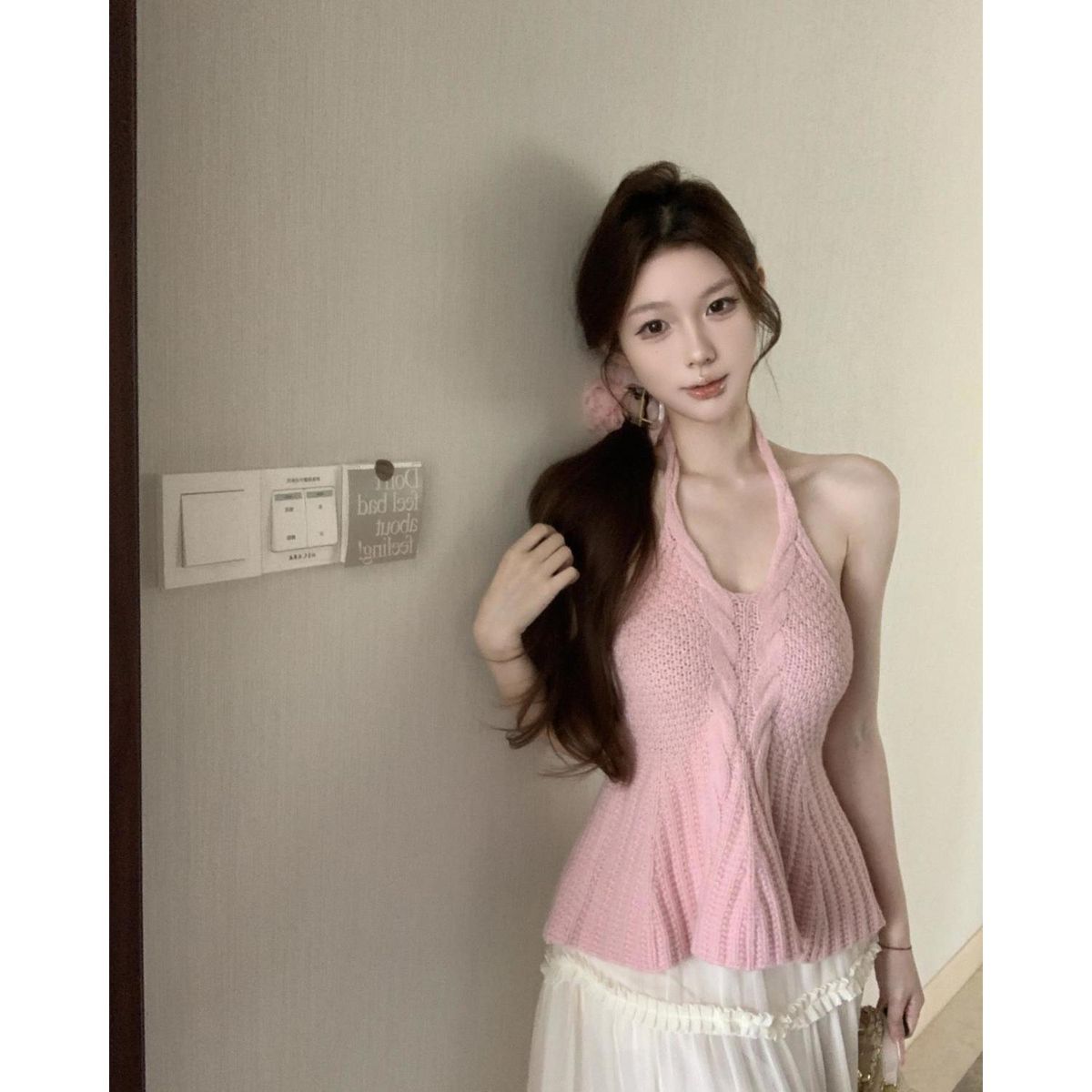 Hot Girl Style Sexy Backless Halter Neck Camisole For Women, 2026 Summer New Twist Slim-fit Knitted Korean-style Top_ecoleips.com