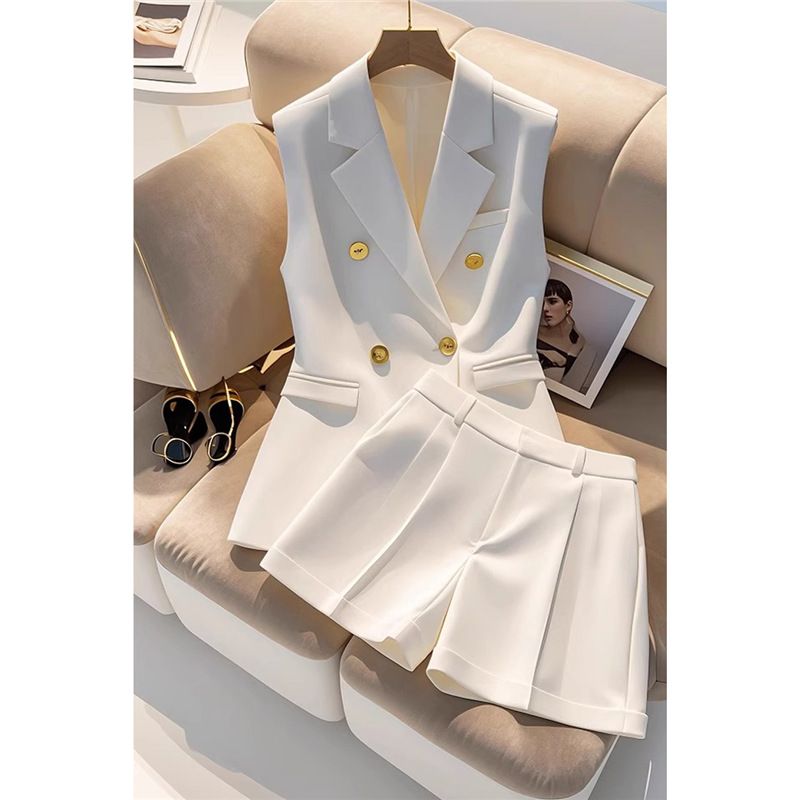 Women's Clothing Summer Petite Outfit High End Important Occasions White Vest Shorts Suit For Women_ecoleips.com