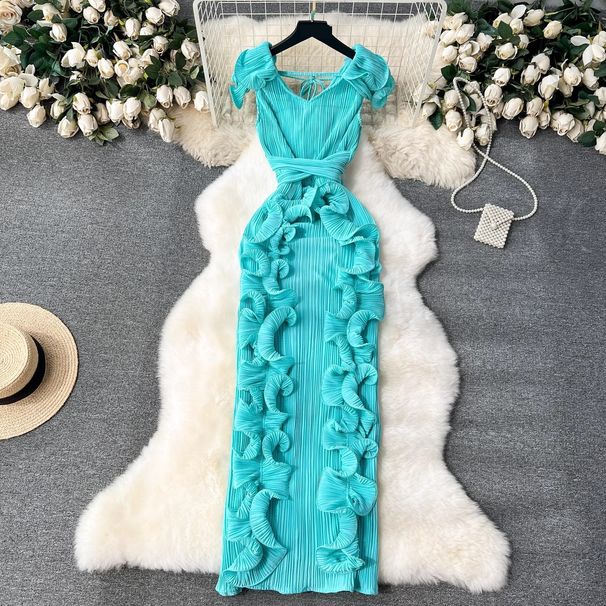 Women's Clothing High End Dress High End Luxury Niche Pleated Three Dimensional Ruffles Slim Long Temperament Dress_ecoleips.com