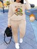 Women's Autumn/Winter Hip Hop Casual Street BLACK Queen Letter Pattern Printed Round Neck Sweatshirt+Sweatpants Warm Set-641_ecoleips.com