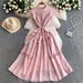 Women's Clothing Women's Sweet Pink Dress Style With Flutter Sleeves Tie Waist Ruffled Midi Skirt For Spring And Autumn_ecoleips.com