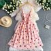 Women's Floral Embroidered Dress Gentle Sweet Summer Beach Vacation Style V Neck Waist Cinching Slimming A-Line Slip Dress_ecoleips.com