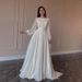 New Arrival Lantern Sleeve Pearlescent Yarn White Wedding Dress Round Neck Long Sleeve Formal Evening Party Dress_ecoleips.com