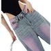 Women's Clothing Spring And Summer Jeans Washed Retro Jeans Women's Graffiti Niche Wide Leg Mopping Pants_ecoleips.com