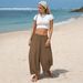 Women's Linen Wide Leg Trousers Bohemian Summer Casual Patchwork Loose Elastic Waist European And American Style 2026_ecoleips.com