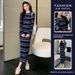 Autumn New Korean Fashion Striped Knitted Sleeve Long Dress For Pregnant Women_ecoleips.com