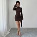 European And American Cross-border 2026 Spring New Knitted Textured Solid Color Slim-fit Dress With Metal Buckle_ecoleips.com