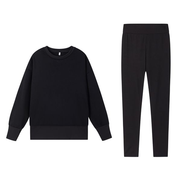 Women's Clothing Casual Long Sleeve Round Neck Sweatshirt Set Autumn/Winter Top And Pants With Slit_ecoleips.com