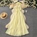 Women's Clothing Spring Summer Yellow Halter Neck Dress Women's A-Line Pure Style High Waist Fitted Fairy Like Resor_ecoleips.com