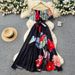 Floral Print Off-Shoulder Ruffle Hem Sundress For Women, Smocked Waist A-Line Summer Dress, Casual Boho Chic Vacation Dress_ecoleips.com