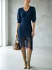 Breathable V Neck Chiffon Puff Sleeve Fringe Hem Loose Rib Knit Dress_ecoleips.com