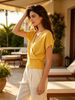 Skin-Friendly Loose Breathable V Neck Knit Short Sleeve Top_ecoleips.com