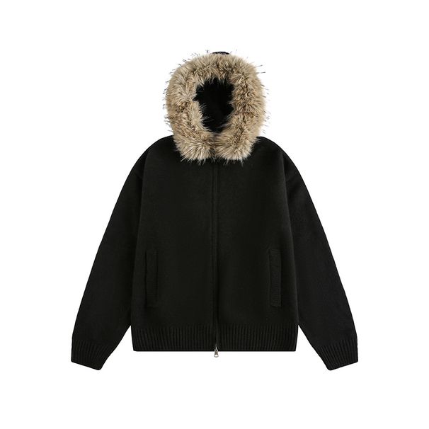 Women's Clothing Retro Detachable Fur Collar Knit Cardigan For Women, Autumn And Winter, Relaxed Style, Couple's Loose Coat_ecoleips.com