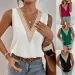Plus Size Women's Tank Top Patchwork V-neck Sleeveless Minimalist Summer Solid Color Tank Top_ecoleips.com
