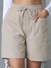 2025s 2025 Summer New Loose Linen Casual Shorts With Pockets Solid Color Plus Size High Waist Wide Leg Pants For Women_ecoleips.com