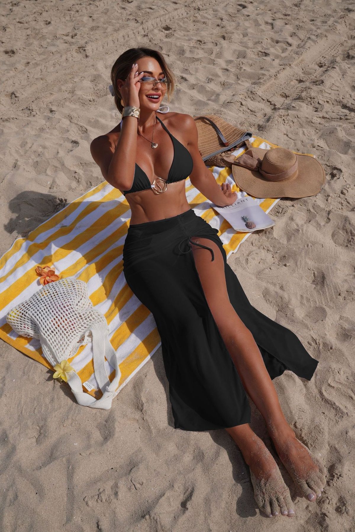 Women's Sexy Solid Color Bikini Set With Mesh Cover-Up - Stylish 3-Piece Swimwear For Beach & Pool (White/Black, S/M/L)_ecoleips.com