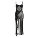 Sensual Mesh Slit Midi Dress With High Slit & Irregular Hem - Sleeveless V-Neck Slip Dress For Women, Evening Clubwear, Party_ecoleips.com