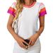 Sweet Color-Block Knit Top | Soft Breathable Short Sleeve Summer Sweater For Women, Casual Comfort_ecoleips.com