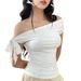 Y24TP328 European And American Women's Fashion Summer Ins New Gathered Single Shoulder Backless Twist Tie Asymmetric_ecoleips.com