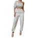 Women's Clothing Summer New Fashion Slant Collar Raglan Sleeve Top Casual Style Trousers Two piece Set_ecoleips.com